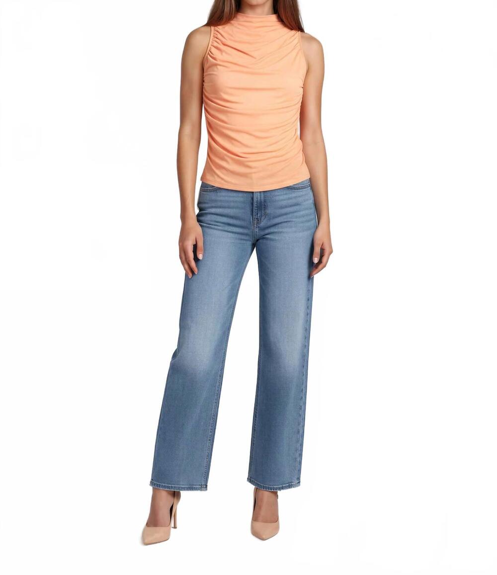 NEW FORE tammi ruched mesh tank top in cantaloupe